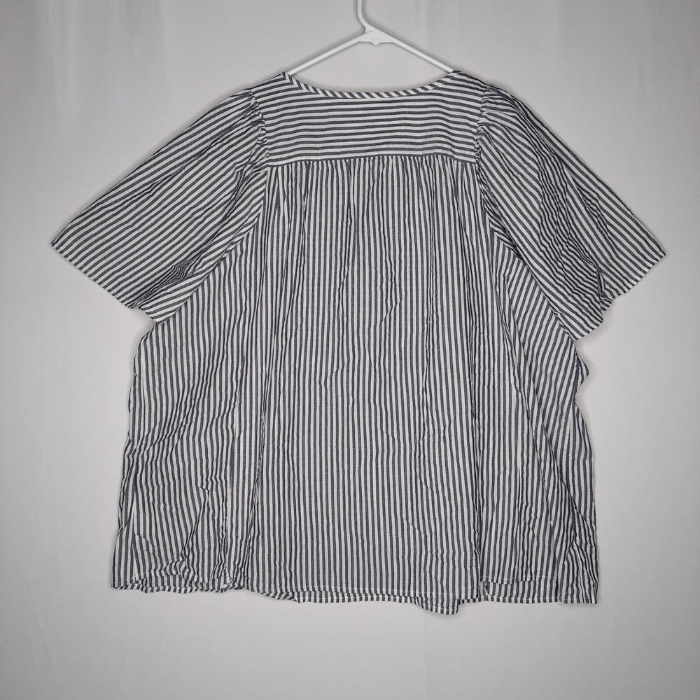 Terra Sky Short Flutter Sleeve Top Womens 3X Black White Stripe Ruffle Keyhole - Picture 2 of 7